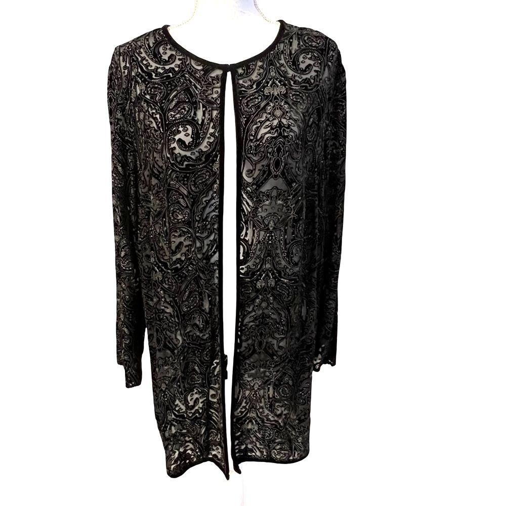 August Max Womens Black Velvet Burnout Cardigan Sz 1X Scarf Boho Gothic Evening